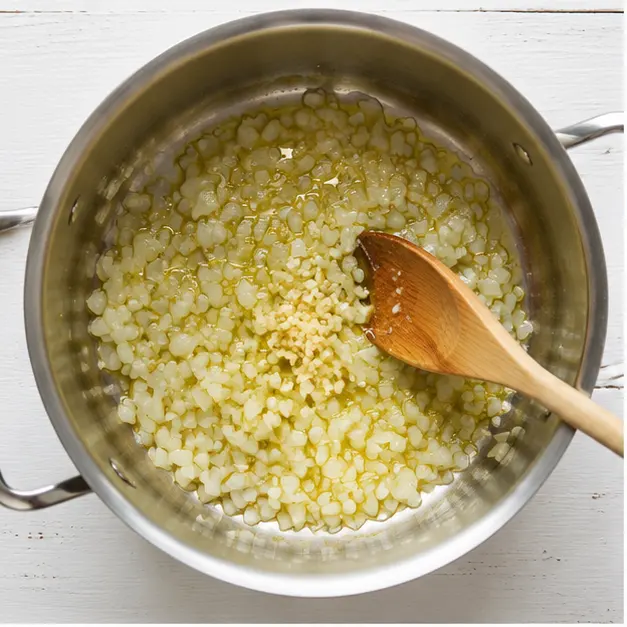 Step 1: Sautéing onions and garlic in olive oil