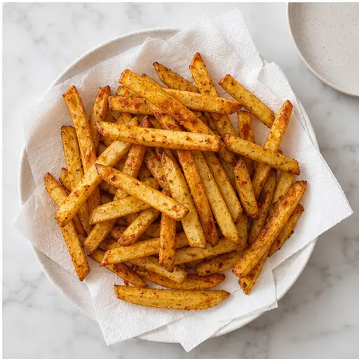 Step 4: Resting golden crispy fries before serving