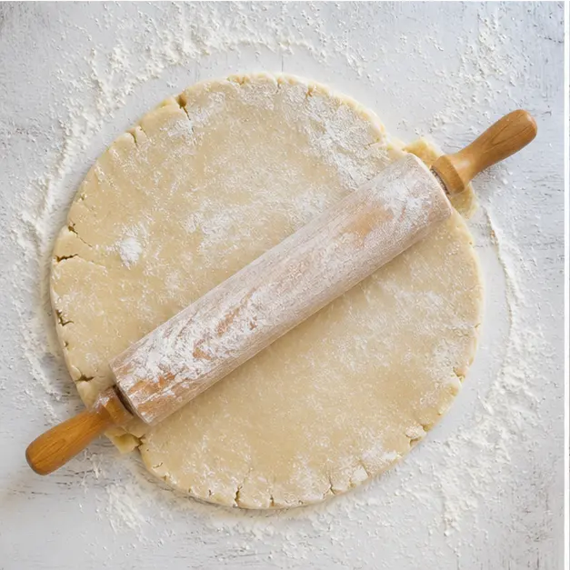 Step 3: Rolling out pie dough on floured surface