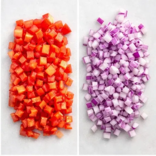 Step 2: Dicing tomato and red onion separately