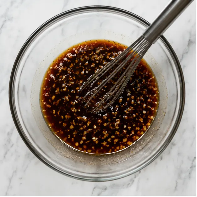 Step 1: Whisking the garlic brown sugar glaze in a bowl