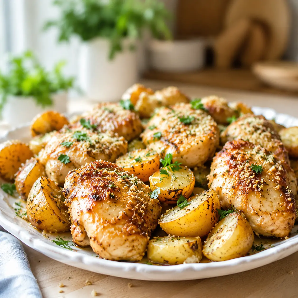 garlic parmesan chicken and potatoes - final presentation