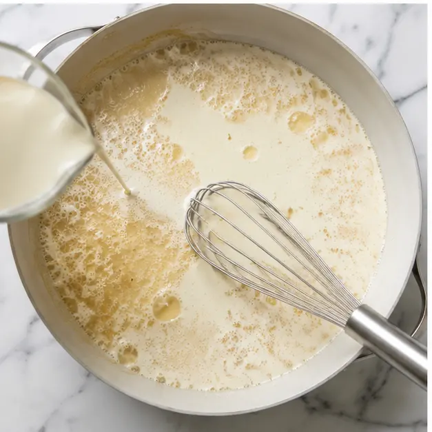 Step 3: Adding cream and broth