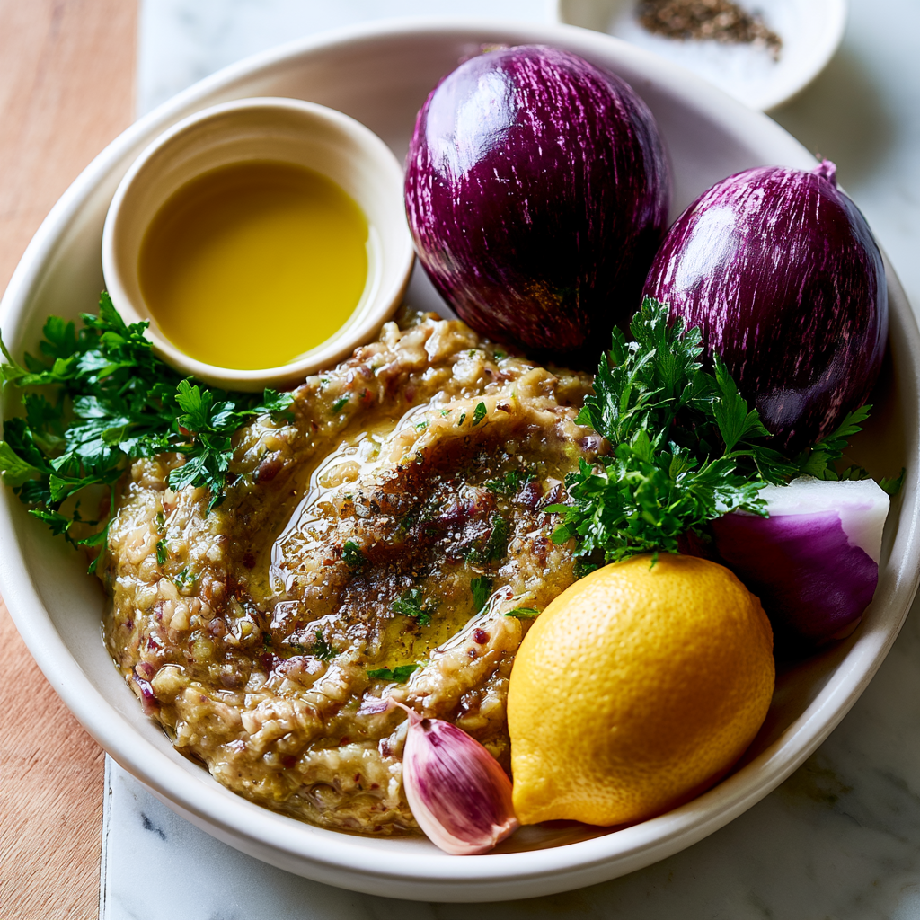 greek roasted eggplant dip melitzanosalata - main ingredients