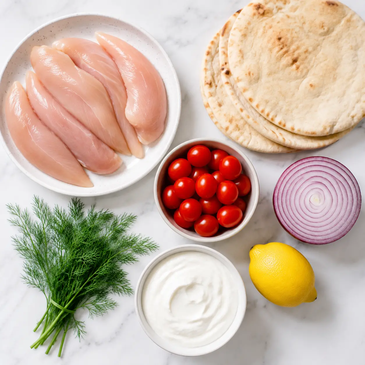 greek chicken pitas - main ingredients