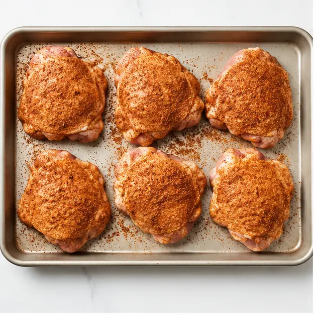 Step 1: Seasoning raw chicken with dry rub