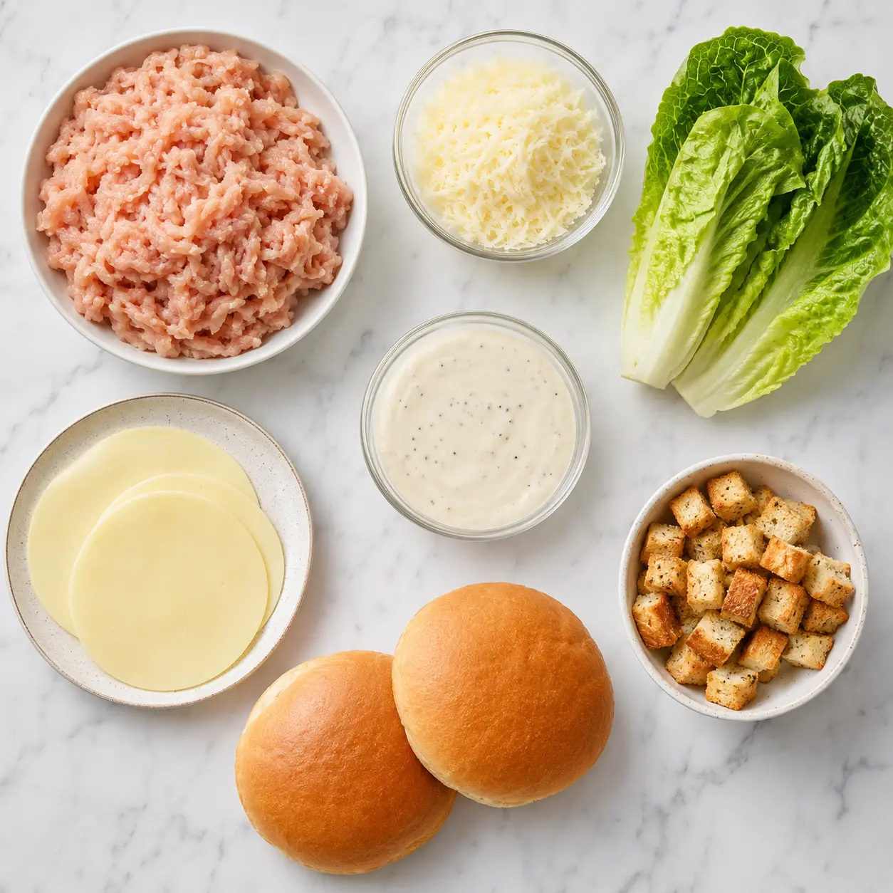 grilled chicken caesar burger - main ingredients