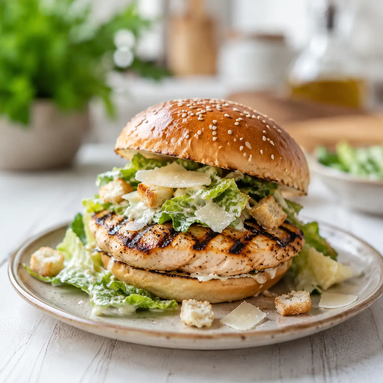 grilled chicken caesar burger - final presentation
