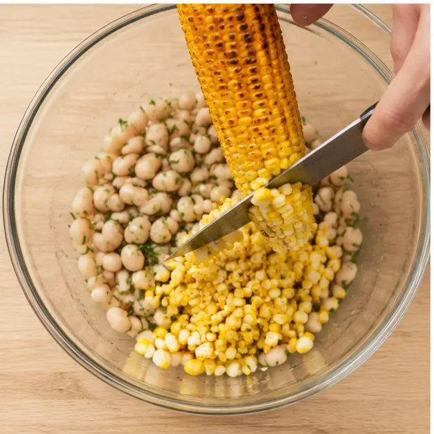 Step 3: Grill vegetables then slice kernels off the cob