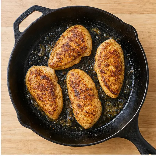 Step 2: Searing chicken in a hot skillet until golden