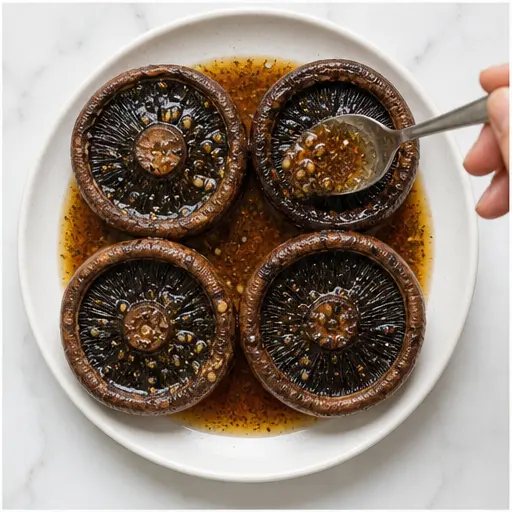 Step 3: Spooning marinade over mushrooms