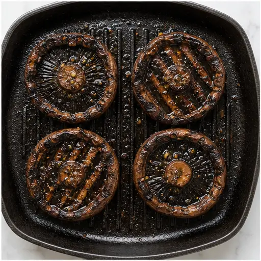 Step 4: Grilling mushrooms on hot pan