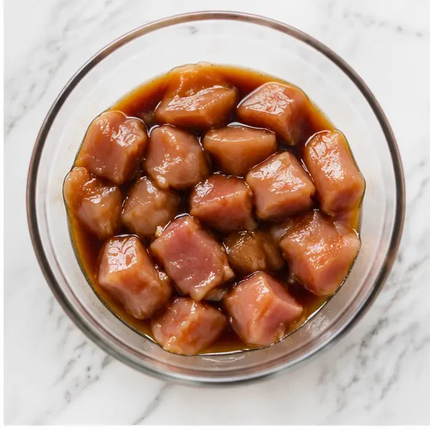 Step 2: Marinating the cubed chicken pieces in the teriyaki sauce
