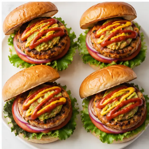 Step 4: Assembled burger with avocado and toppings