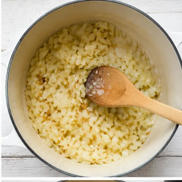 Step 2: Sautéing onion in butter until golden