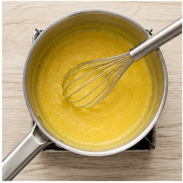 Step 3: Cook and whisk over low heat until thickened.