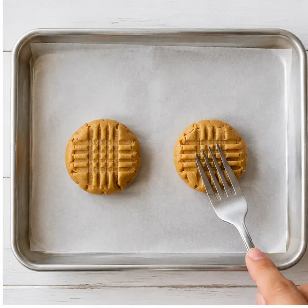 Step 2: Scooping dough balls and pressing fork crisscross pattern