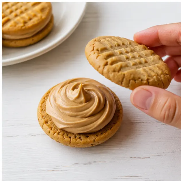 Step 4: Spreading fluffy peanut butter filling and assembling sandwiches