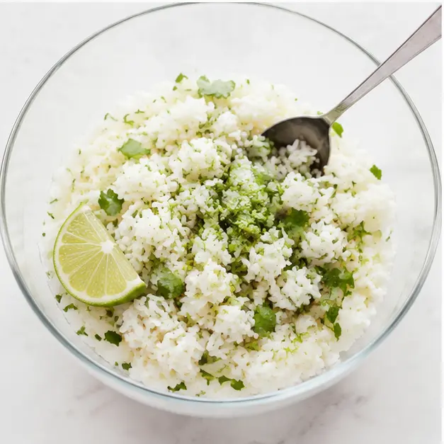 Toss rice with cilantro and lime