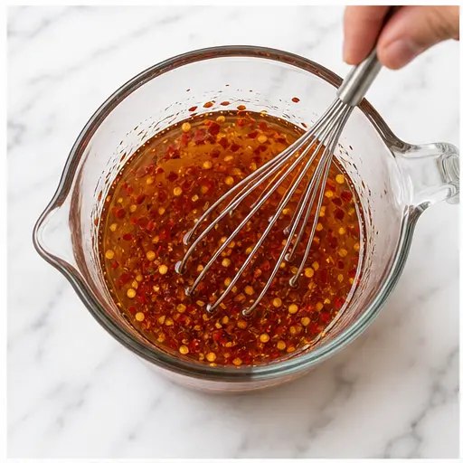 Step 1: Mixing honey with hot sauce and red pepper flakes