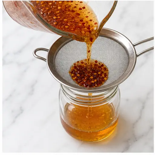 Step 3: Straining out the red pepper flakes