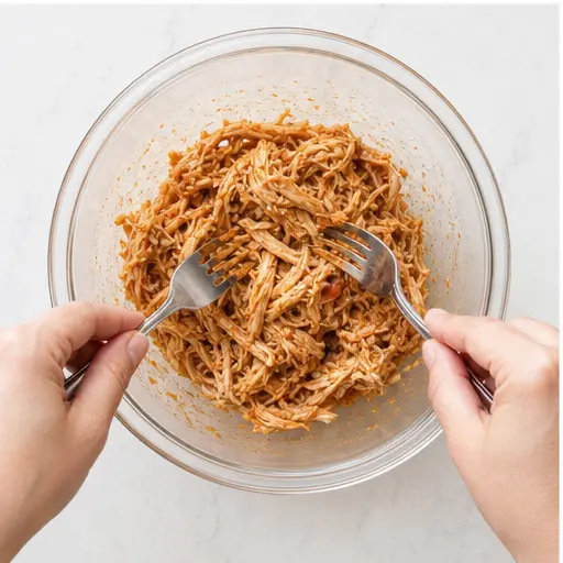 Step 3: Shredding cooked chicken with forks