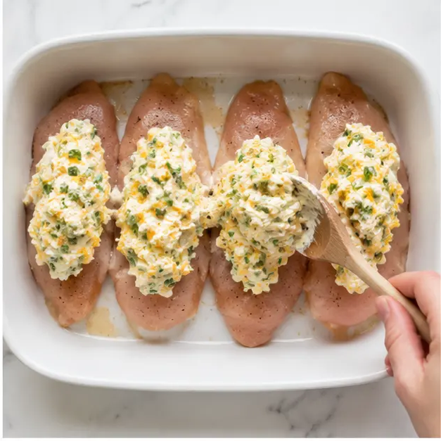 Step 2: Arrange chicken and top with cheese mixture