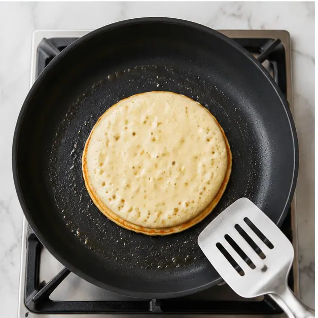 Step 3: Cook until bubbles form and edges lift