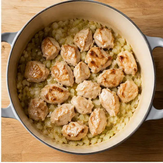 Step 2: Browning chicken fillet chunks on the outside
