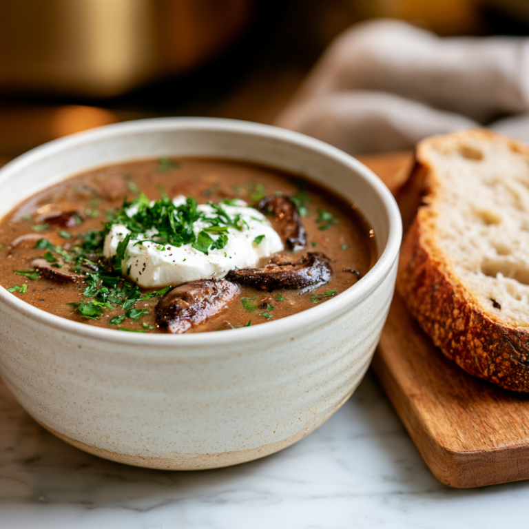 loaded creamy mushroom soup - final presentation