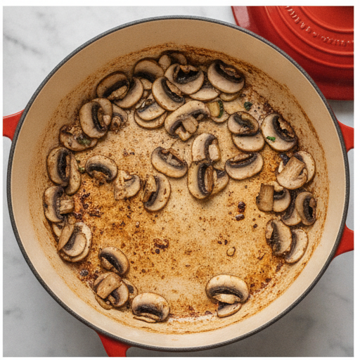 loaded creamy mushroom soup - step 2 adding broth and paprika to the pot