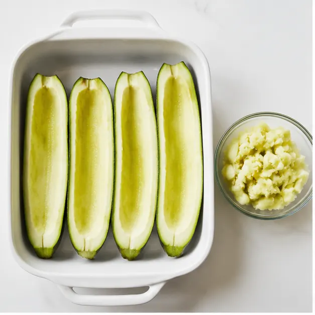 Step 1: Hollowing out the zucchini halves