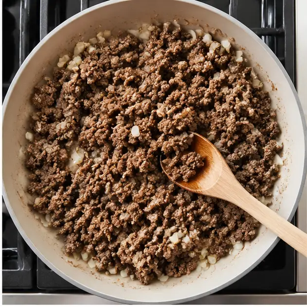 Step 2: Browning the ground beef with onions and garlic