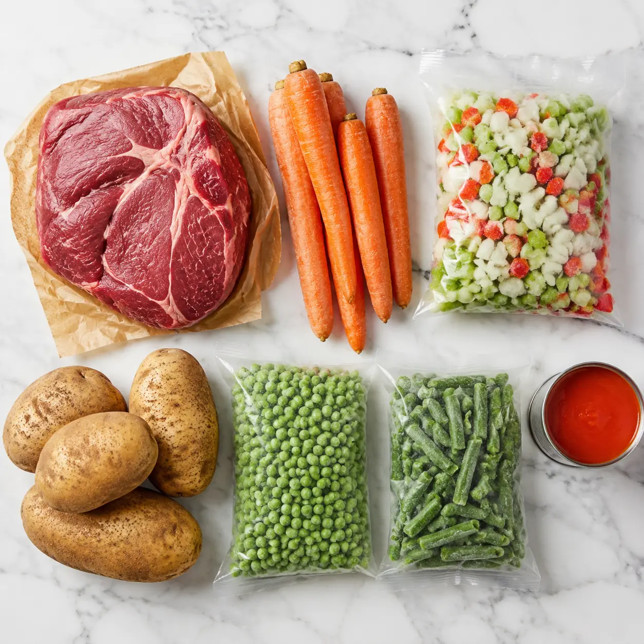 old fashioned vegetable beef soup - main ingredients