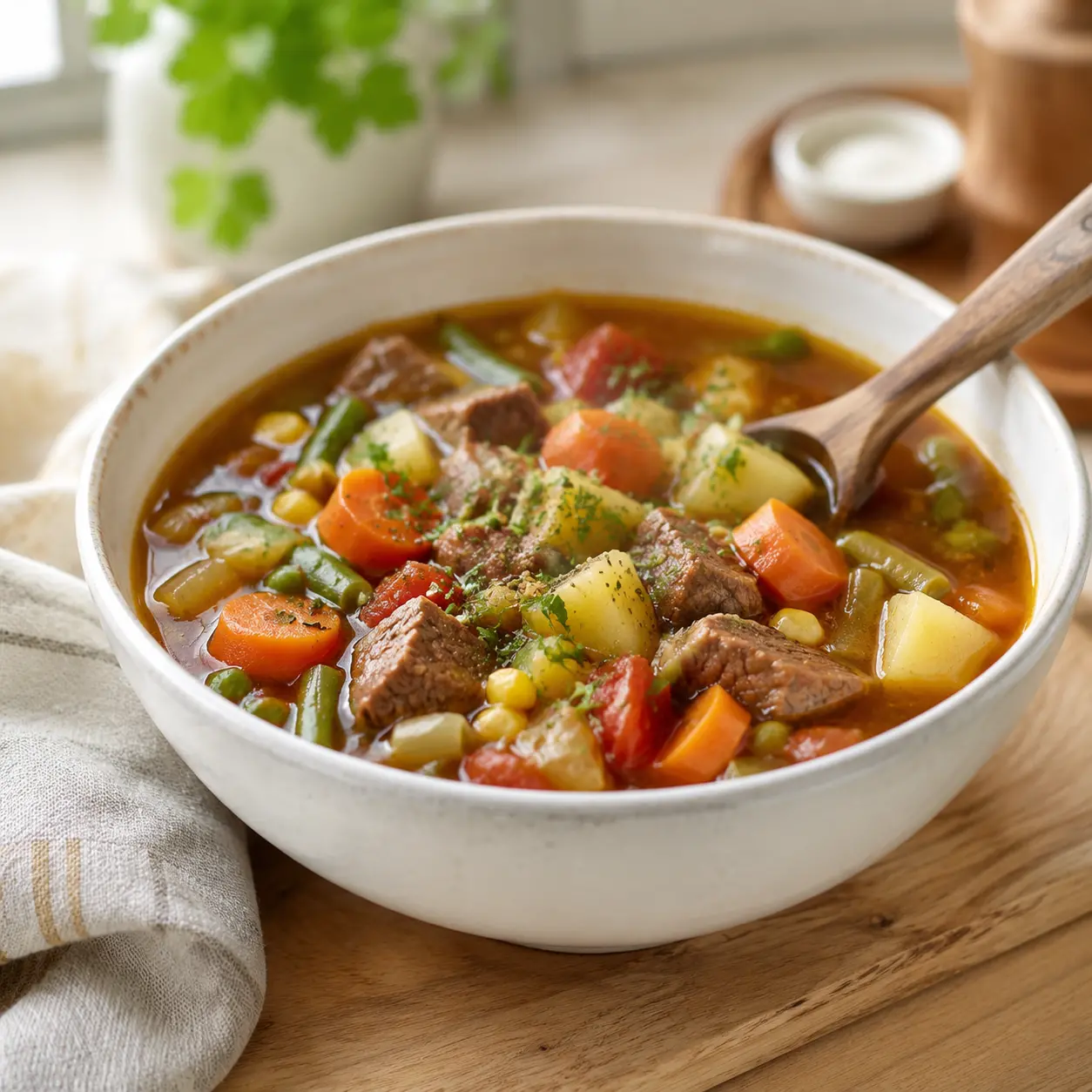 old fashioned vegetable beef soup - final presentation