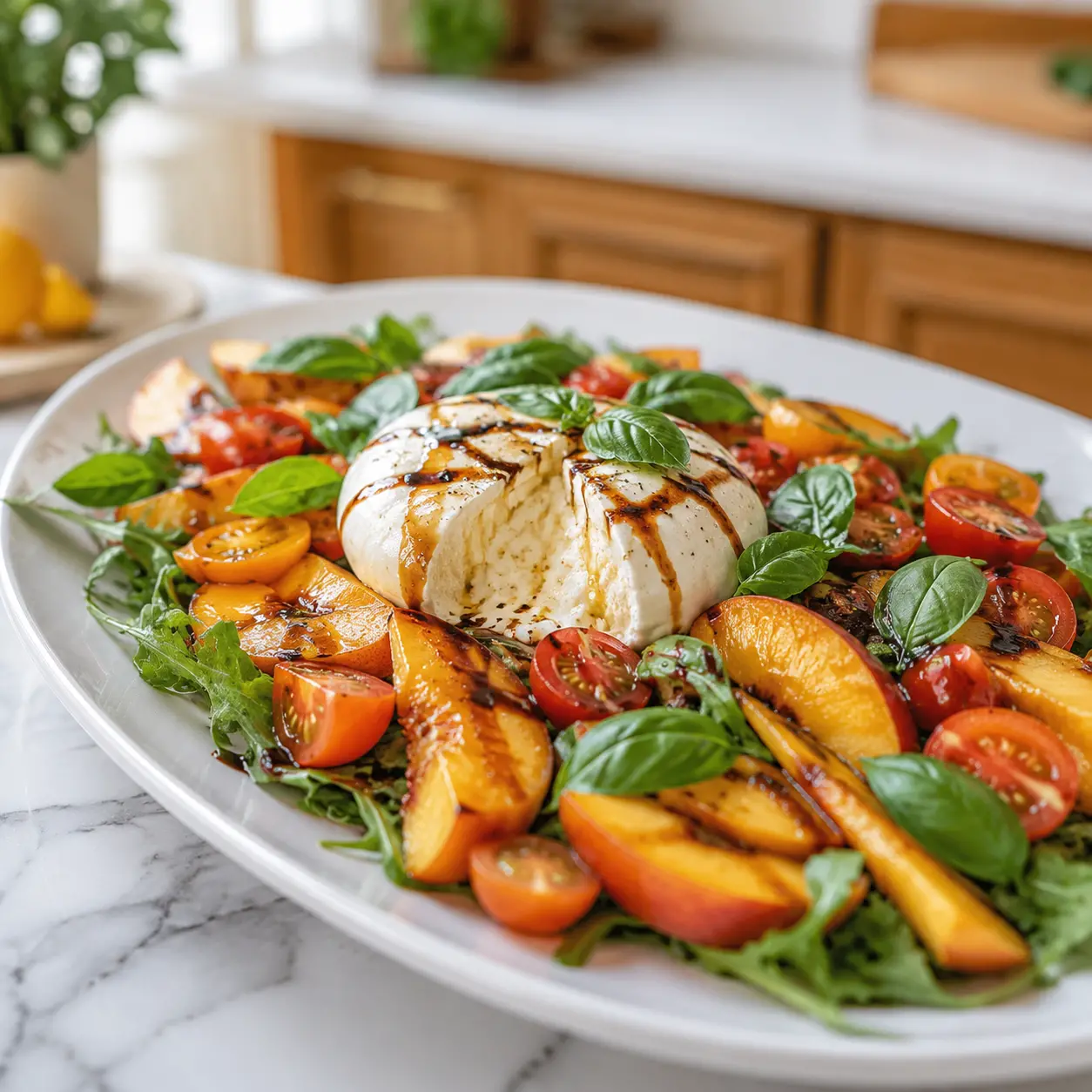peach burrata salad - final presentation