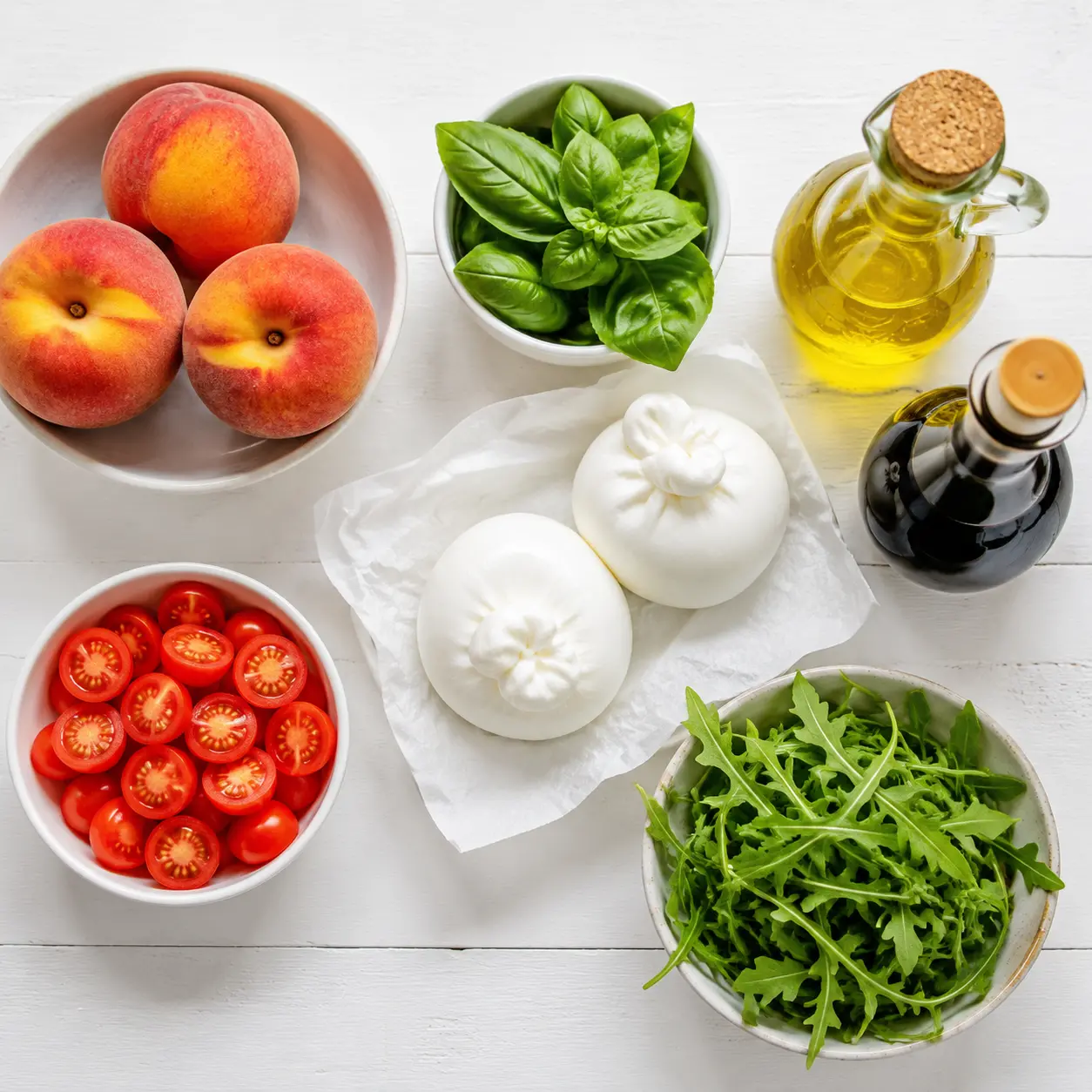 peach burrata salad - main ingredients
