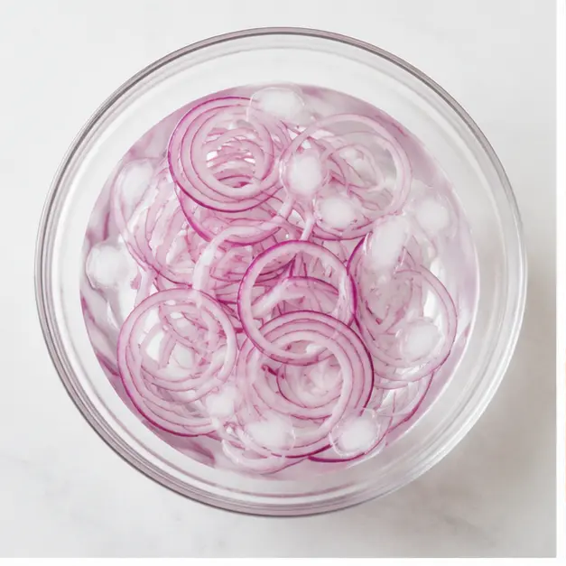 Step 1: Soaking red onion in ice water