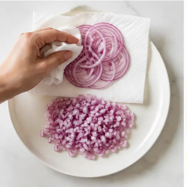 Step 3: Drying and dicing the onion