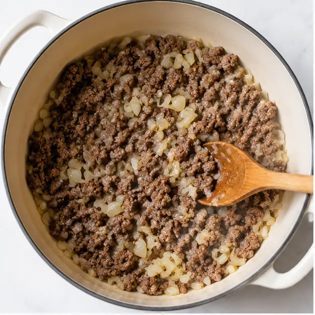 Step 1: Browning beef and onion