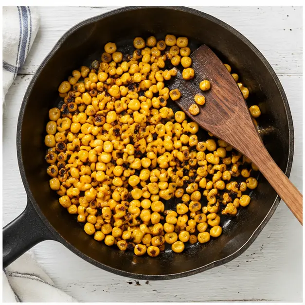 Step 1: Char corn kernels in hot skillet