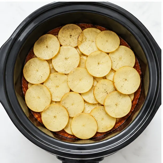 Step 3: Layering sliced potatoes