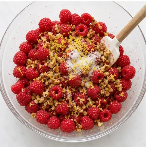 Step 3: Tossing raspberries with sugar and lemon