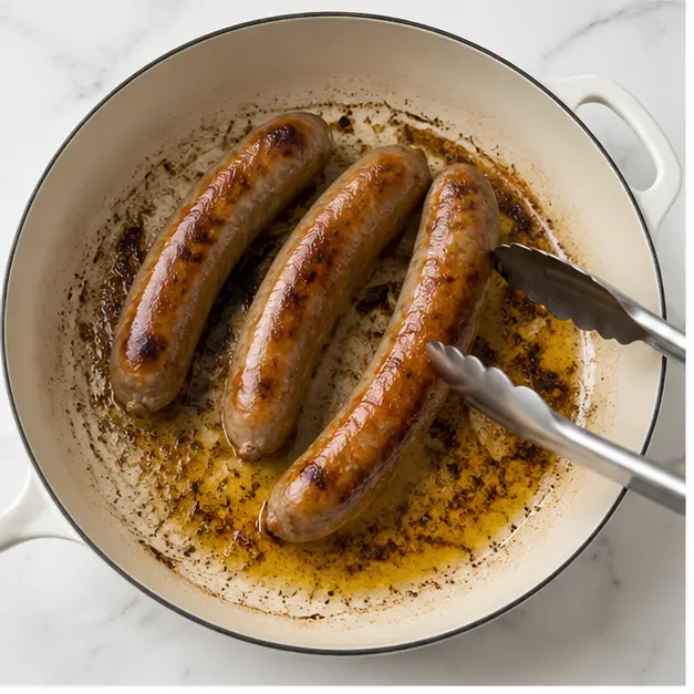 Step 1: Browning the Italian sausage links until golden