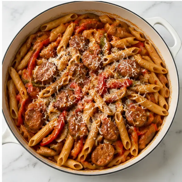 Step 4: Tossing the cooked penne with the sauce and parmesan