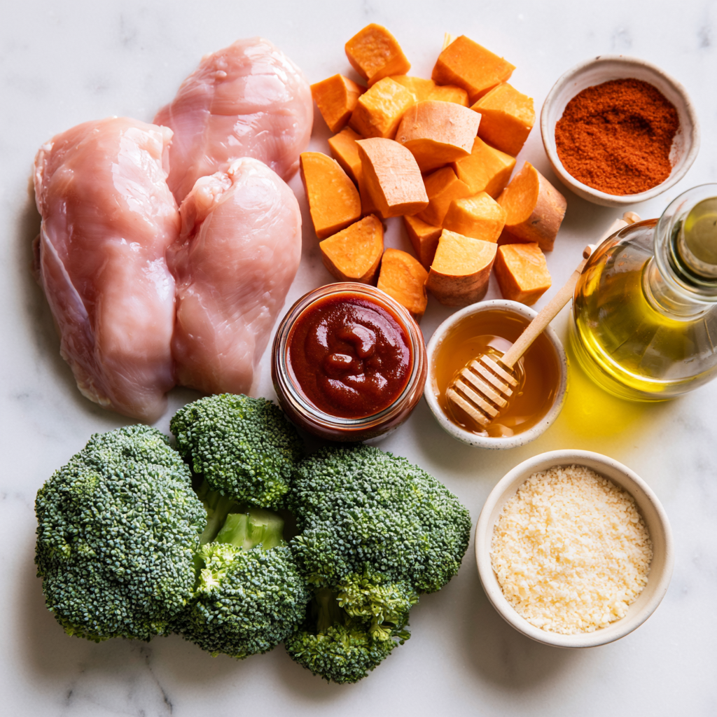 sheet pan bbq chicken - main ingredients