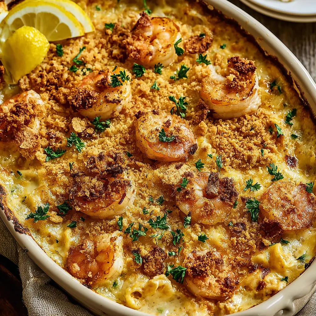 shrimp and crab au gratin casserole - final presentation