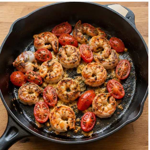 Step 3: Sear shrimp and cherry tomatoes