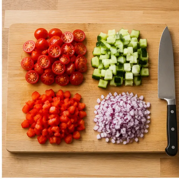 Step 2: Chopping fresh vegetables into bite-sized pieces