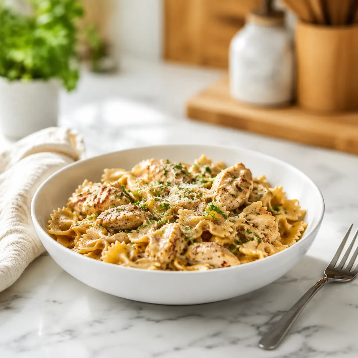 spicy chicken bowtie pasta - final presentation